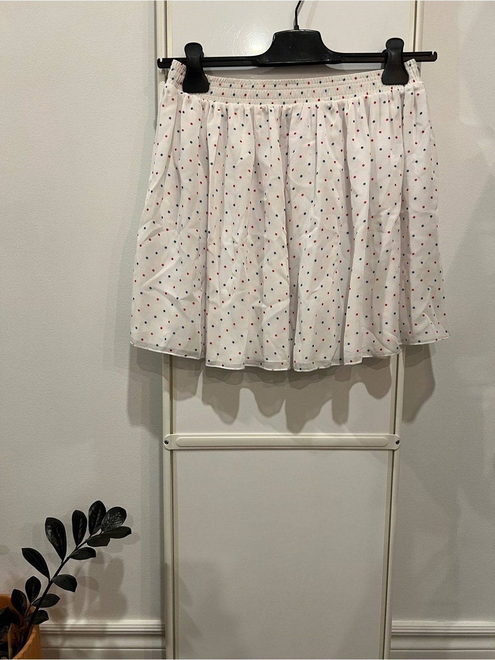 American Apparel Blue & Red Chiffon Polka Dot Tennis Skirt